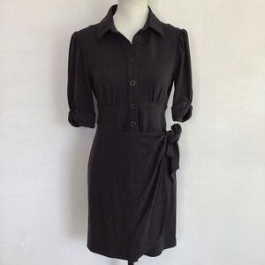 Nanette Lepore Women Charcoal Grey Button-Up Bottom Wrap Career Mini Dress SZ 8